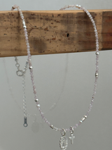 Silver925×天然石|9月誕生石 クンツァイト ミニチャーム ネックレス(Reeplushハンドメイド)