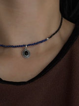 Silver925×天然石|12月誕生石 アシンメトリー ラピスラズリ×オニキス チョーカーネックレス約37cmまたは約36cm+アジャスター5cm(Reeplushハンドメイド)
