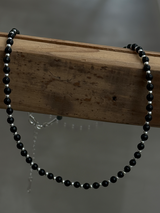 Silver925×天然石|オニキスチョーカー ネックレス37cm〜41cm(Reeplushハンドメイド)チャーム追加可能