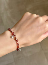 Silver925×天然石|モザンビーク産ガーネット ハート+クロスチャーム ブレスレット 16.5cm〜21cm(Reeplushハンドメイド)