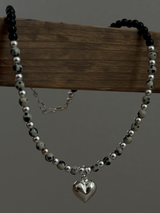 Silver925×天然石|ダルメシアンジャスパー+オニキス チョーカーネックレス 38.5cm(Reeplushハンドメイド)