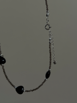 Silver925×天然石|ハート・オニキス×スモーキークォーツ ネックレス(Reeplushハンドメイド)