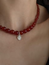 Silver925×天然石|レッドオニキス+メダイ ネックレス/38cm+3.5cm(Reeplushハンドメイド)