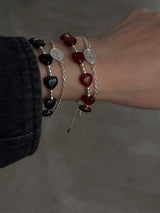 Silver925×天然石|ハート・オニキス×カレンシルバー メダイチェーン2連 ブレスレット(Reeplushハンドメイド)