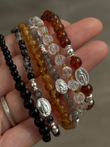 【追加】再入荷 | Silver925×天然石|ヘソナイトとロッククリスタルの2連メダイブレスレット(Reeplushハンドメイド)