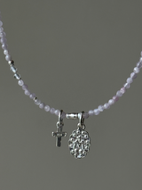 Silver925×天然石|9月誕生石 クンツァイト ミニチャーム ネックレス 41cm(Reeplushハンドメイド)