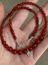 Silver925×天然石|レッドオニキス+メダイ ネックレス/38cm+3.5cm(Reeplushハンドメイド)