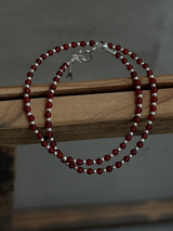 Silver925×天然石|レッドオニキスチョーカー ネックレス37.5cm〜41.5cm(Reeplushハンドメイド)チャーム追加可能