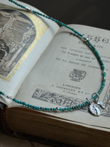 Silver925×天然石|12月誕生石 トルコ石(ターコイズ) ミニチャーム ネックレス 41cm(Reeplushハンドメイド)