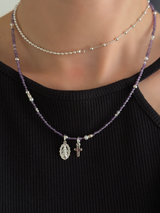 Silver925×天然石|2月誕生石 アメジスト ミニチャーム ネックレス(Reeplushハンドメイド)