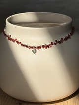 Silver925×天然石|モザンビーク産ガーネット ハートチャーム ネックレス 38.5cm〜43cm(Reeplushハンドメイド)