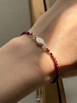 Silver925×天然石|ロードライトガーネット×ハーキーマダイアモンド メダイブレスレット(Reeplushハンドメイド)