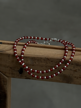 Silver925×天然石|レッドオニキスチョーカー ネックレス37.5cm〜41.5cm(Reeplushハンドメイド)チャーム追加可能