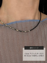 Silver925×天然石|アシンメトリー ダルメシアンジャスパー×オニキス チョーカーネックレス約36cmまたは約35cm+アジャスター5cm(Reeplushハンドメイド)