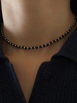 Silver925×天然石|オニキスチョーカー ネックレス37cm〜41cm(Reeplushハンドメイド)チャーム追加可能