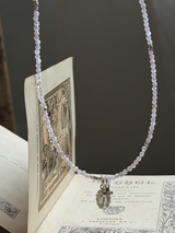 Silver925×天然石|9月誕生石 クンツァイト ミニチャーム ネックレス 41cm(Reeplushハンドメイド)