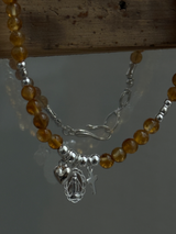 Silver925×天然石|11月誕生石 シトリンチャーム ミニチョーカーネックレス(Reeplushハンドメイド)約36.5cmまたは38cm