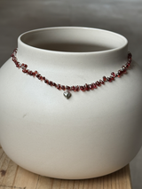 Silver925×天然石|モザンビーク産ガーネット ハートチャーム ネックレス 38.5cm〜43cm(Reeplushハンドメイド)