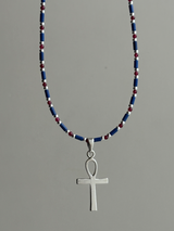 Stone beads necklace -blue-