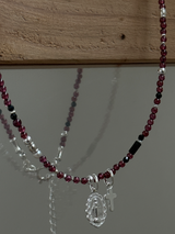 Silver925×天然石|1月誕生石 ロードライトガーネット ミニチャーム ネックレス(Reeplushハンドメイド)