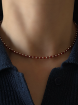 Silver925×天然石|レッドオニキスチョーカー ネックレス37.5cm〜41.5cm(Reeplushハンドメイド)チャーム追加可能