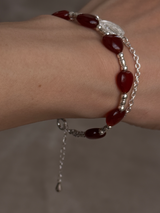 Silver925×天然石|ハート・レッドオニキス×カレンシルバー メダイチェーン2連 ブレスレット(Reeplushハンドメイド)