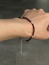 Silver925×天然石|ロードライトガーネット+パール ブレスレット(Reeplushハンドメイド)