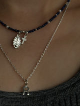 Silver925×天然石|12月誕生石 ラピスラズリ ミニチャーム ネックレス(Reeplushハンドメイド)