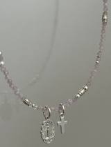 Silver925×天然石|9月誕生石 クンツァイト ミニチャーム ネックレス(Reeplushハンドメイド)