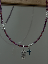 Silver925×天然石|7月誕生石 マダガスカル産ルビー ミニチャーム ネックレス 41cm(Reeplushハンドメイド)