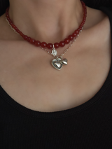 Silver925×天然石|レッドオニキス+メダイ ネックレス/38cm+3.5cm(Reeplushハンドメイド)