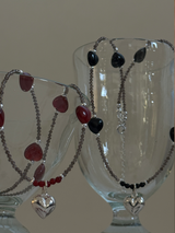 Silver925×天然石|ハート・オニキス×スモーキークォーツ ネックレス(Reeplushハンドメイド)