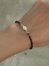 Silver925×天然石|ロードライトガーネット×ハーキーマダイアモンド メダイブレスレット(Reeplushハンドメイド)