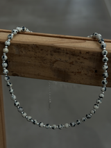 Silver925×天然石|ダルメシアンジャスパー チョーカーネックレス約37.5cm〜41.5cm(Reeplushハンドメイド)