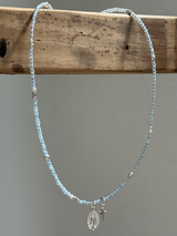 Silver925×天然石|3月誕生石 アクアマリン ミニチャーム ネックレス 41cmまたは41cm+アジャスター4.5cm(Reeplushハンドメイド)