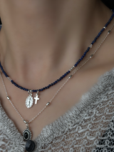 Silver925×天然石|12月誕生石 ラピスラズリ ミニチャーム ネックレス41cmまたは41cm+アジャスター4.5cm(Reeplushハンドメイド)