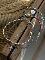 Silver925×天然石|ロードライトガーネット×ハーキーマダイアモンド メダイブレスレット(Reeplushハンドメイド)