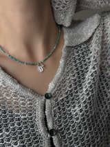 Silver925×天然石|12月誕生石 トルコ石(ターコイズ) ミニチャーム ネックレス 41cm(Reeplushハンドメイド)