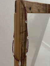 Silver925×天然石|ロードライトガーネット×ハーキーマダイアモンド メダイチャーム ネックレス(Reeplushハンドメイド)