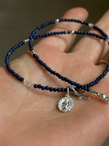 Silver925×天然石|12月誕生石 ラピスラズリ ミニチャーム ネックレス(Reeplushハンドメイド)