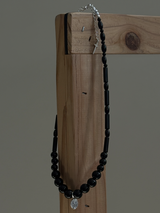 Silver925×天然石|オニキス+メダイ チョーカーネックレス 37〜40.5cm(Reeplushハンドメイド)