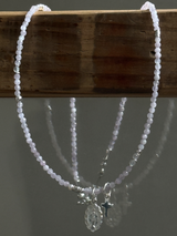 Silver925×天然石|9月誕生石 クンツァイト ミニチャーム ネックレス 41cm(Reeplushハンドメイド)