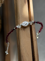 Silver925×天然石|ロードライトガーネット×ハーキーマダイアモンド メダイブレスレット(Reeplushハンドメイド)