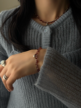 Silver925×天然石|モザンビーク産ガーネット ハートチャーム ネックレス 38.5cm〜43cm(Reeplushハンドメイド)