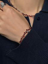 Silver925×天然石|モザンビーク産ガーネット ハート+クロスチャーム ブレスレット 16.5cm〜21cm(Reeplushハンドメイド)