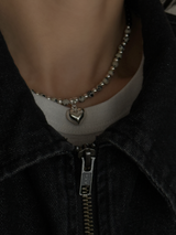 Silver925×天然石|ダルメシアンジャスパー+オニキス チョーカーネックレス 38.5cm(Reeplushハンドメイド)