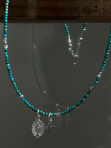 Silver925×天然石|12月誕生石 トルコ石(ターコイズ) ミニチャーム ネックレス 41cm(Reeplushハンドメイド)