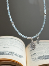 Silver925×天然石|3月誕生石 アクアマリン ミニチャーム ネックレス 41cmまたは41cm+アジャスター4.5cm(Reeplushハンドメイド)