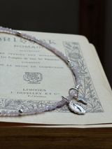 Silver925×天然石|9月誕生石 クンツァイト ミニチャーム ネックレス 41cm(Reeplushハンドメイド)