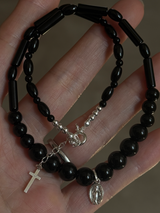 Silver925×天然石|オニキス+メダイ チョーカーネックレス 37〜40.5cm(Reeplushハンドメイド)